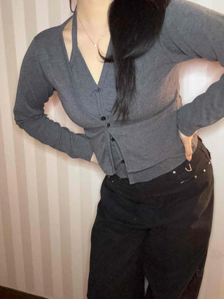 Daily Slim Fit Button V-Neck Crop Cardigan