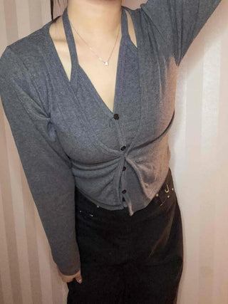 Daily Slim Fit Button V-Neck Crop Cardigan