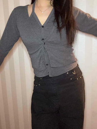 Daily Slim Fit Button V-Neck Crop Cardigan