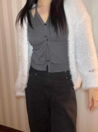Daily Slim Fit Button V-Neck Crop Cardigan