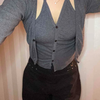 Daily Slim Fit Button V-Neck Crop Cardigan