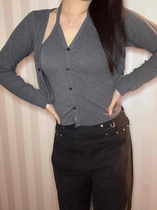 Daily Slim Fit Button V-Neck Crop Cardigan