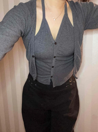 Daily Slim Fit Button V-Neck Crop Cardigan