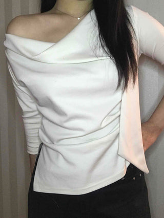 Cowl Neck Draped Balloon Sleeve Shirred Blouse