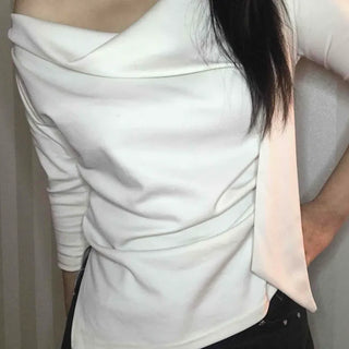 Cowl Neck Draped Balloon Sleeve Shirred Blouse