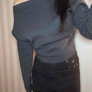 Side Shirred Wide Neck Crop Knit