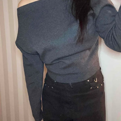 Side Shirred Wide Neck Crop Knit