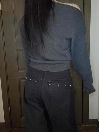 Side Shirred Wide Neck Crop Knit