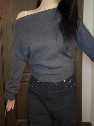 Side Shirred Wide Neck Crop Knit