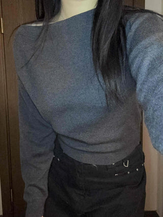 Side Shirred Wide Neck Crop Knit