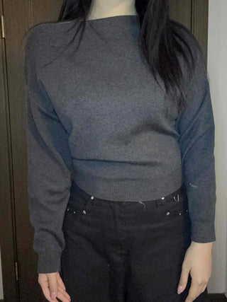 Side Shirred Wide Neck Crop Knit