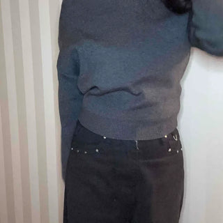 Side Shirred Wide Neck Crop Knit