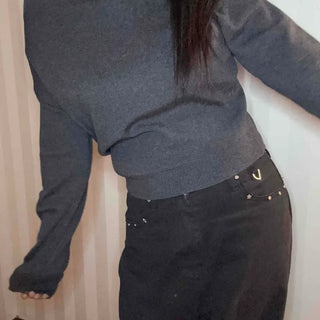 Side Shirred Wide Neck Crop Knit