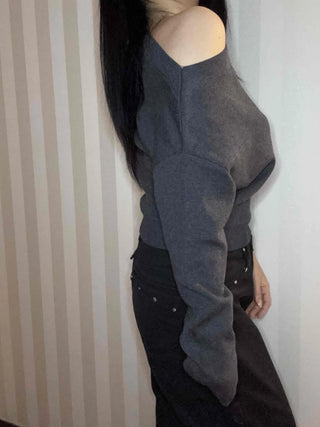 Side Shirred Wide Neck Crop Knit