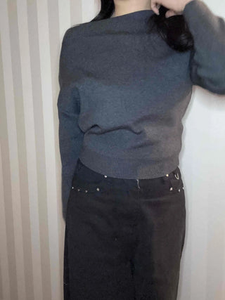 Side Shirred Wide Neck Crop Knit