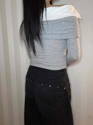 Layered Draping Shirred Crop Long Sleeve T-shirt