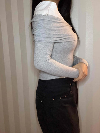 Layered Draping Shirred Crop Long Sleeve T-shirt