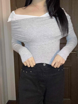 Layered Draping Shirred Crop Long Sleeve T-shirt