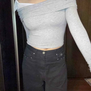 Layered Draping Shirred Crop Long Sleeve T-shirt