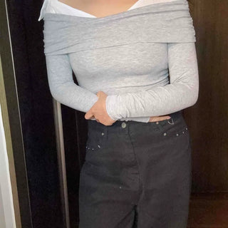 Layered Draping Shirred Crop Long Sleeve T-shirt