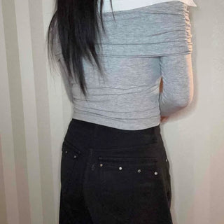 Layered Draping Shirred Crop Long Sleeve T-shirt