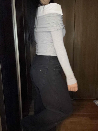Layered Draping Shirred Crop Long Sleeve T-shirt