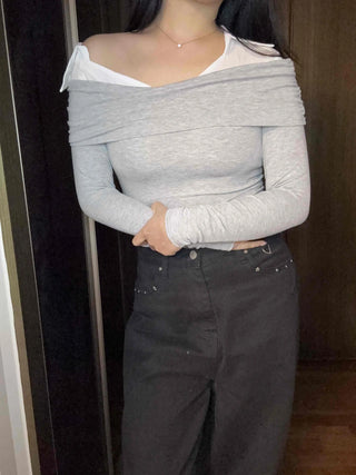 Layered Draping Shirred Crop Long Sleeve T-shirt