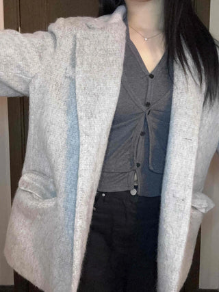 Melange Wool Blend Buttonless Shark Fit Coat