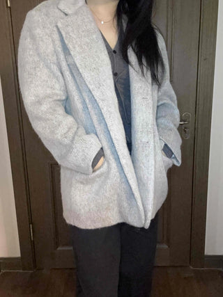 Melange Wool Blend Buttonless Shark Fit Coat