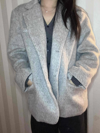 Melange Wool Blend Buttonless Shark Fit Coat