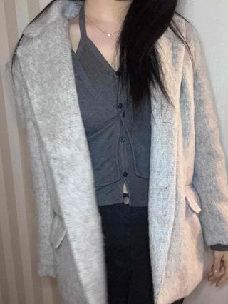 Melange Wool Blend Buttonless Shark Fit Coat