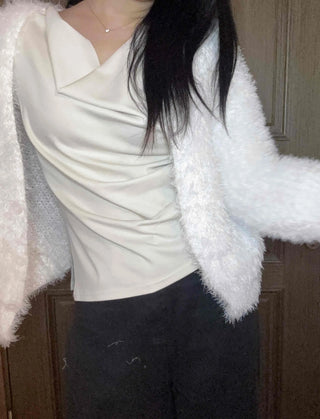 Soft Touch Shoulder Line Puff Off-Shoulder Fur Cardigan