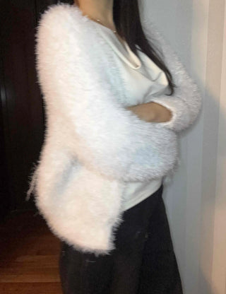 Soft Touch Shoulder Line Puff Off-Shoulder Fur Cardigan