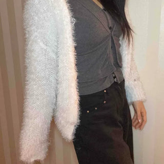 Soft Touch Shoulder Line Puff Off-Shoulder Fur Cardigan
