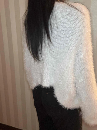 Soft Touch Shoulder Line Puff Off-Shoulder Fur Cardigan