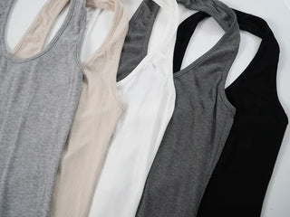 Ciel Ribbed Stretchy Long Halter Sleeveless