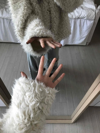 Fluffy Heathered Oversized Collared Short Fur Coat