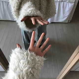 Fluffy Heathered Oversized Collared Short Fur Coat