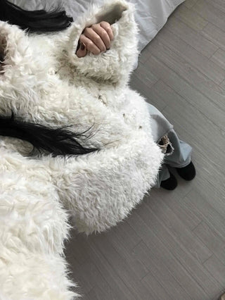 Fluffy Heathered Oversized Collared Short Fur Coat