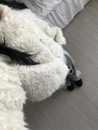 Fluffy Heathered Oversized Collared Short Fur Coat