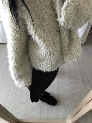 Cozy Fur Oversized Crop Cardigan and Midi Skirt Set