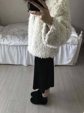 Cozy Fur Oversized Crop Cardigan and Midi Skirt Set