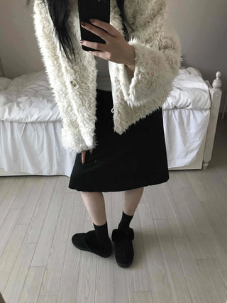 Cozy Fur Oversized Crop Cardigan and Midi Skirt Set