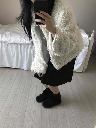 Cozy Fur Oversized Crop Cardigan and Midi Skirt Set