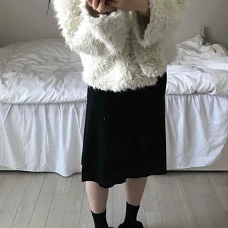Cozy Fur Oversized Crop Cardigan and Midi Skirt Set