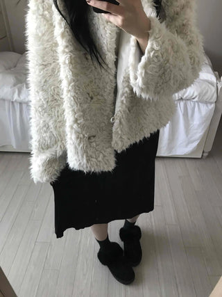 Cozy Fur Oversized Crop Cardigan and Midi Skirt Set
