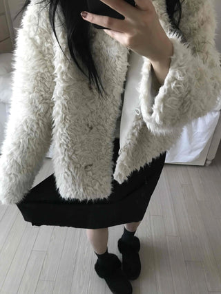 Cozy Fur Oversized Crop Cardigan and Midi Skirt Set