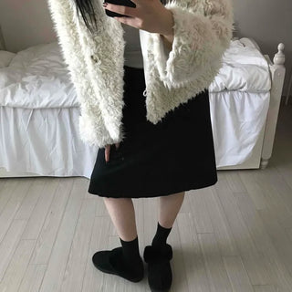 Cozy Fur Oversized Crop Cardigan and Midi Skirt Set