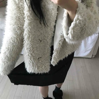 Cozy Fur Oversized Crop Cardigan and Midi Skirt Set