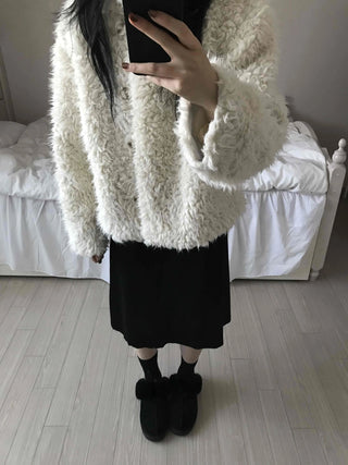 Cozy Fur Oversized Crop Cardigan and Midi Skirt Set